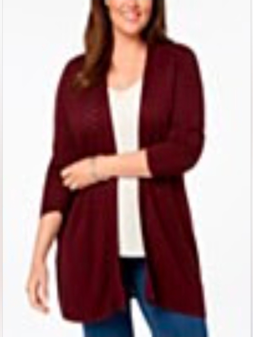 Charter Club Plus Size Open-Front Ribbed-Knit Cardigan, Burgandy, 1X